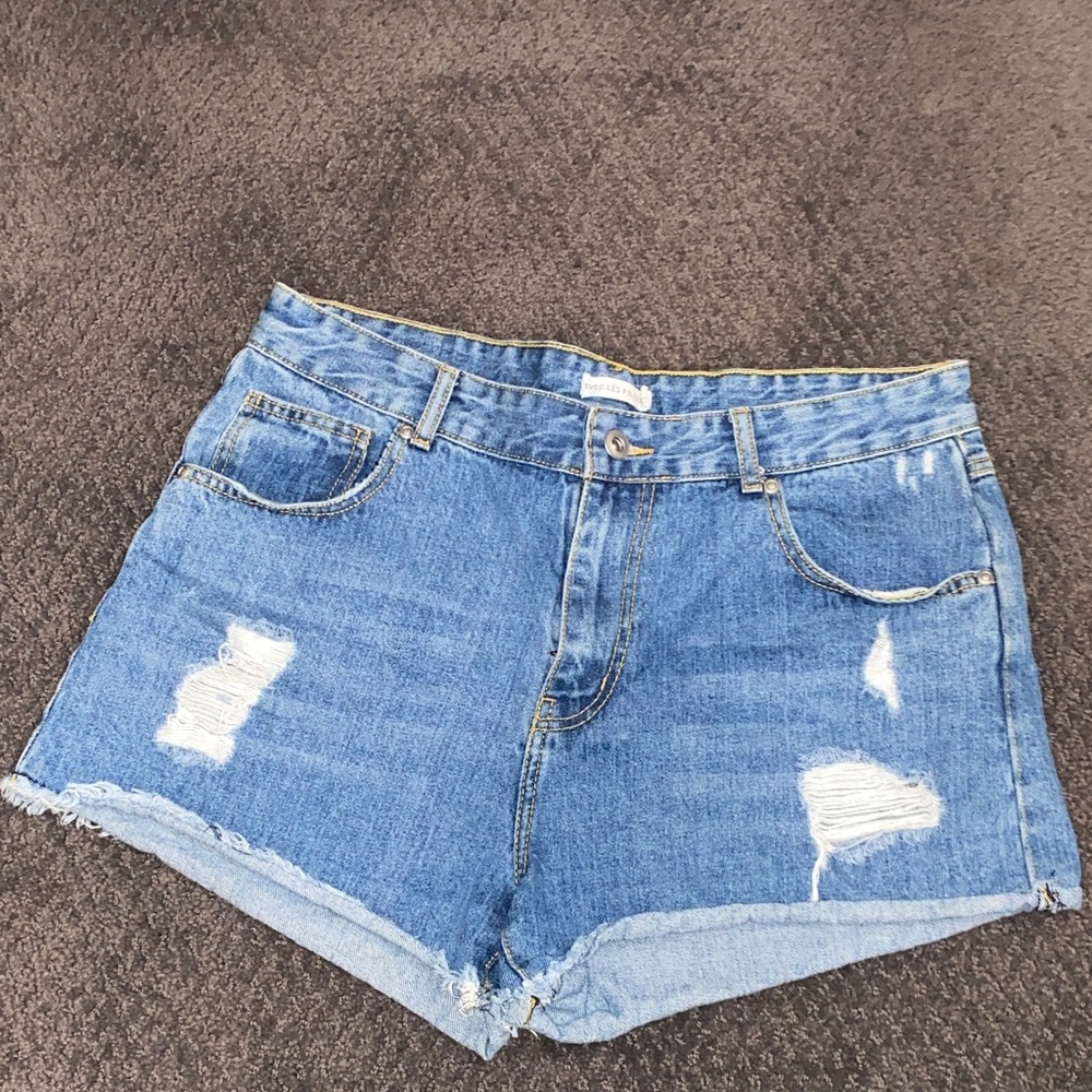 Avec Les Filles‎ Distressed Blue Jean Shorts